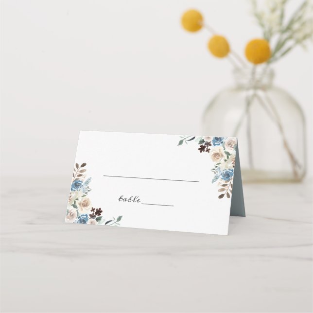 Boho Dusty Blue Green Rustic Floral Wedding Place Card (Front)