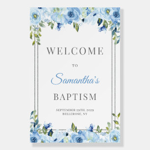 Boho Dusty blue greenery silver baptism welcome Fo Foam Board