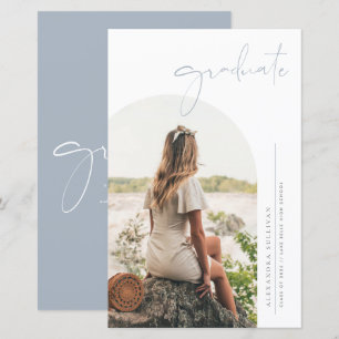 Boho Dusty Blue Minimalist Arch Photo Graduation