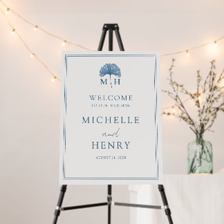 Boho Dusty Blue Monogram Welcome To Our Wedding Foam Board
