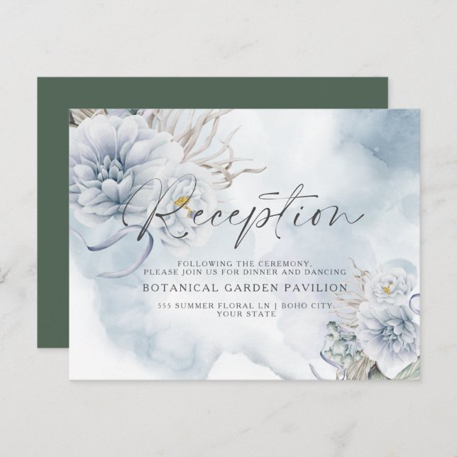 BOHO Dusty Blue Peony Watercolor Reception (Front/Back)