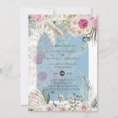 BOHO Dusty Blue Pink Floral Pampas Grass Wedding Invitation (Front)