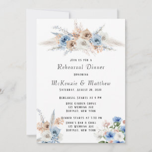 Boho Dusty Blue Pink Peony Rehearsal Dinner Invitation