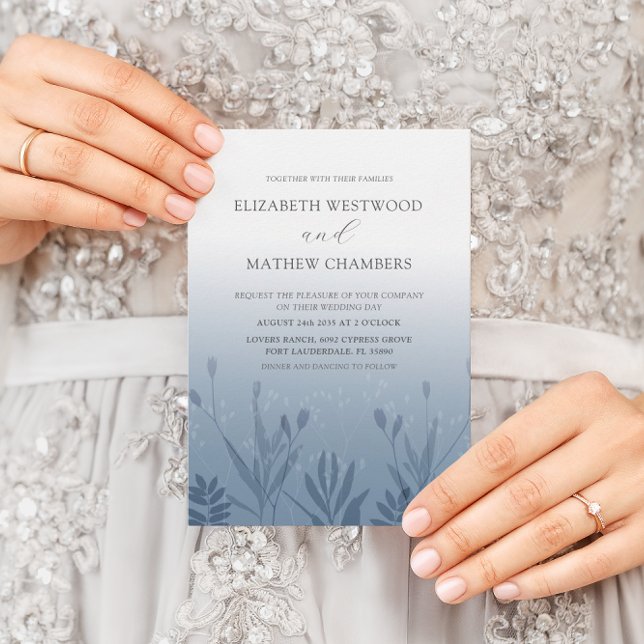 Boho Dusty Blue Pressed Foliage Wedding  Invitation (Creator Uploaded)