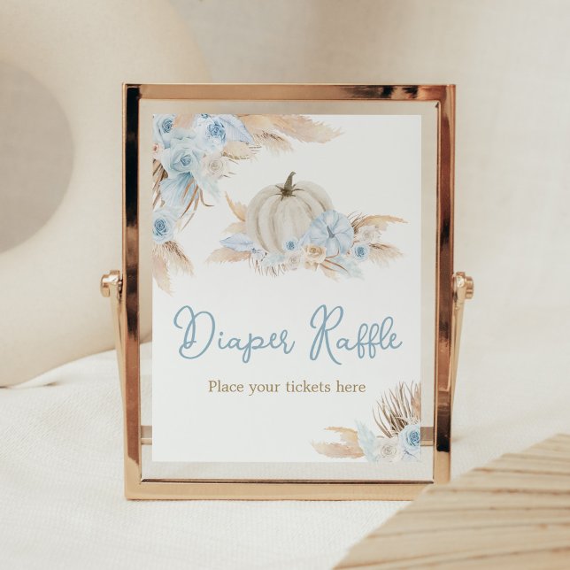 Boho Dusty Blue Pumpkin Baby Shower Diaper Raffle Poster (Boy Little Pumpkin Baby Shower Diaper Raffle Sign)