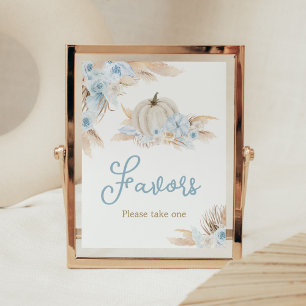 Boho Dusty Blue Pumpkin Baby Shower Favors Poster