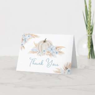Boho Dusty Blue Pumpkin Letterpress Thank You Card
