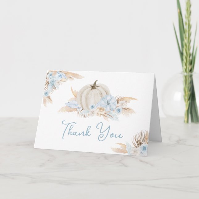 Boho Dusty Blue Pumpkin  Letterpress Thank You Card (Front)