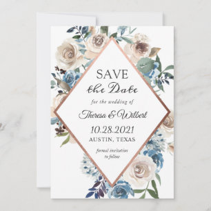 Boho Dusty Blue Rustic Floral Save The Date