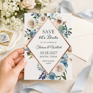 Boho Dusty Blue Rustic Floral Save The Date