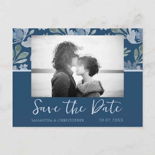 Boho Dusty Blue  Teal Save the Date Wedding Postcard
