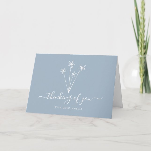 Boho Dusty Blue Thinking of You Sympathy Card (Front)