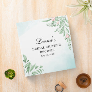 Boho Dusty Blue Watercolor Bridal Shower Recipe  3 Ring Binder