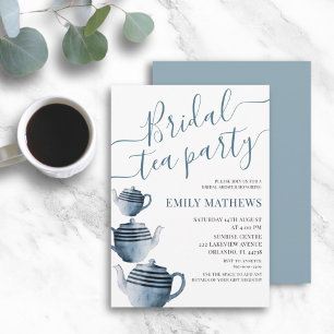 Boho Dusty Blue Watercolor Bridal Tea Party Invitation