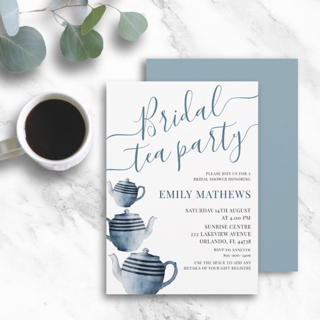 Boho Dusty Blue Watercolor Bridal Tea Party  Invitation (Creator Uploaded)