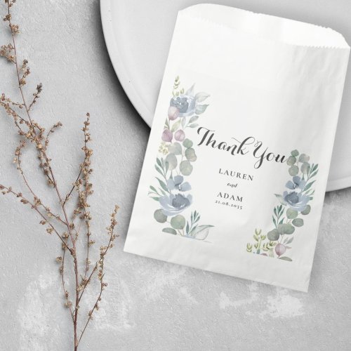 Boho Dusty Blue Watercolor Floral Wedding  Favor Bag