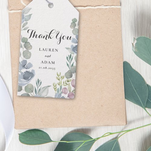 Boho Dusty Blue Watercolor Floral Wedding  Gift Tags