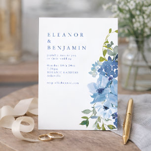 Boho Dusty Blue Watercolor Floral Wedding QR Code Invitation