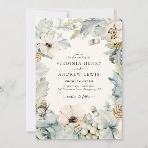 Boho Dusty Blue Wedding Invitation