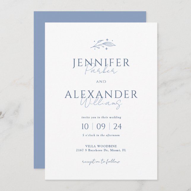 Boho Dusty Blue Wedding Invitation (Front/Back)