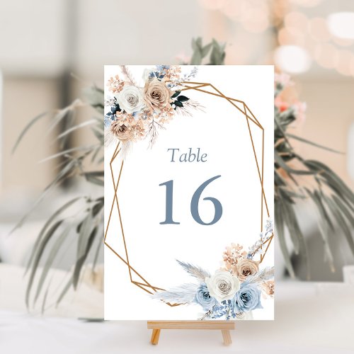 boho dusty blue wedding table number