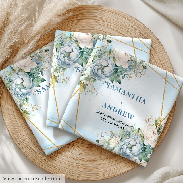 Boho Dusty Blue White Gold Flowers Cloth Napkins (Boho Dusty Blue White Gold Flowers Cloth Napkins)