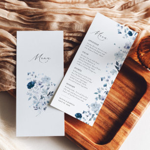Boho Dusty Blue Wildflower Elegant Wedding Menu