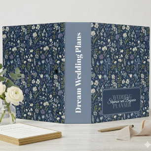 Boho Dusty Blue Wildflower Floral Wedding 3 Ring Binder