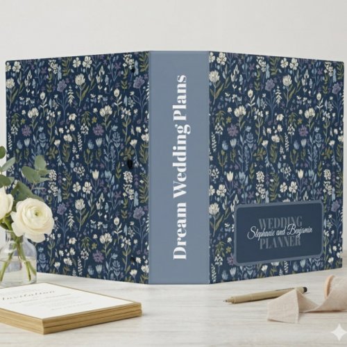 Boho Dusty Blue Wildflower Floral Wedding 3 Ring Binder