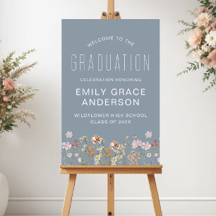 Boho Dusty Blue Wildflower Graduation Welcome Foam Board