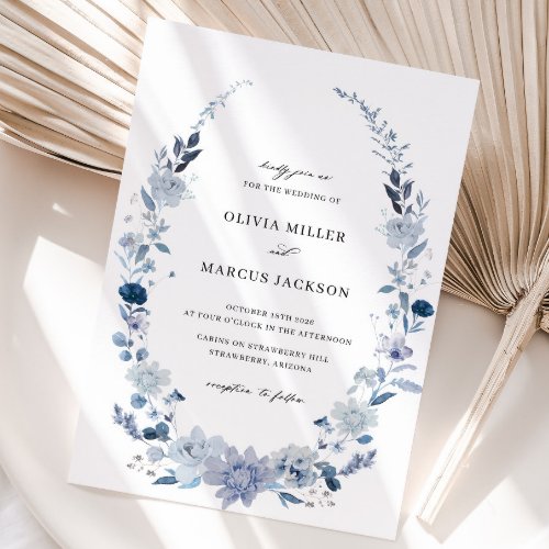 Boho Dusty Blue Wildflower Wedding Invitation