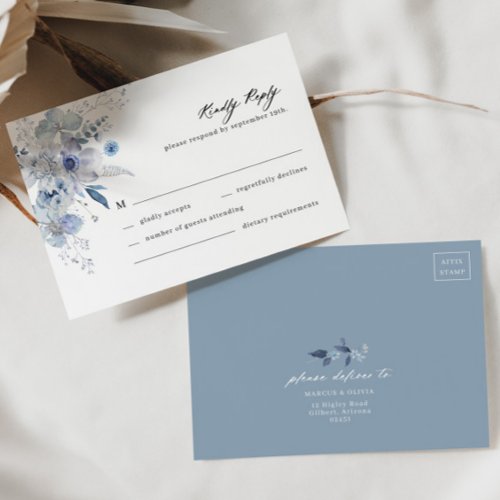 Boho Dusty Blue Wildflower Wedding RSVP Card