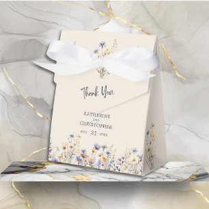 BOHO Dusty Blue Wildflowers Wedding Thank You Favor Boxes