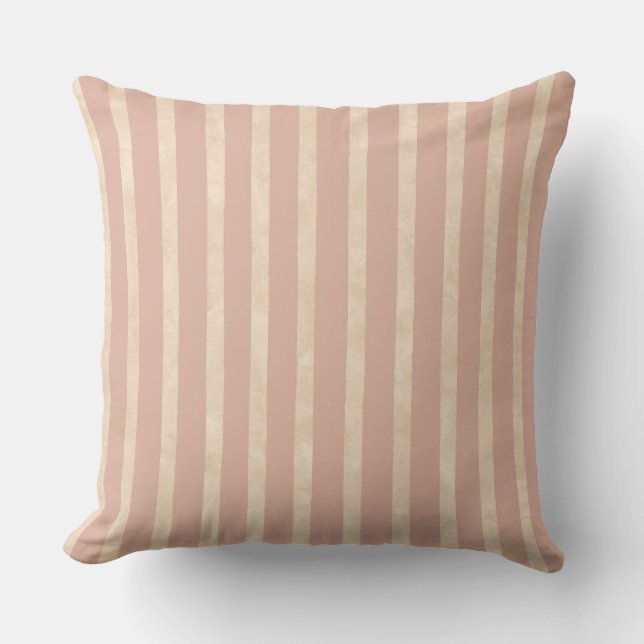 Boho Dusty Blush Pink and Cream Stripes Throw Pillow (Front)