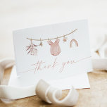 Boho Dusty Blush Pink Baby Girl Clothesline Thank You Card<br><div class="desc">The Lucy Baby Shower Collection features dusty blush pink florals and cute boho baby clothes on a clothesline. This collection is perfect for your "sweet baby girl" baby shower event.</div>