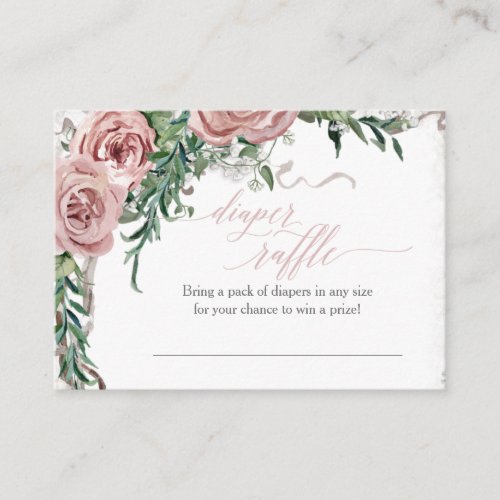 Boho Dusty Blush Pink Rose Diaper Raffle Enclosure Business Card