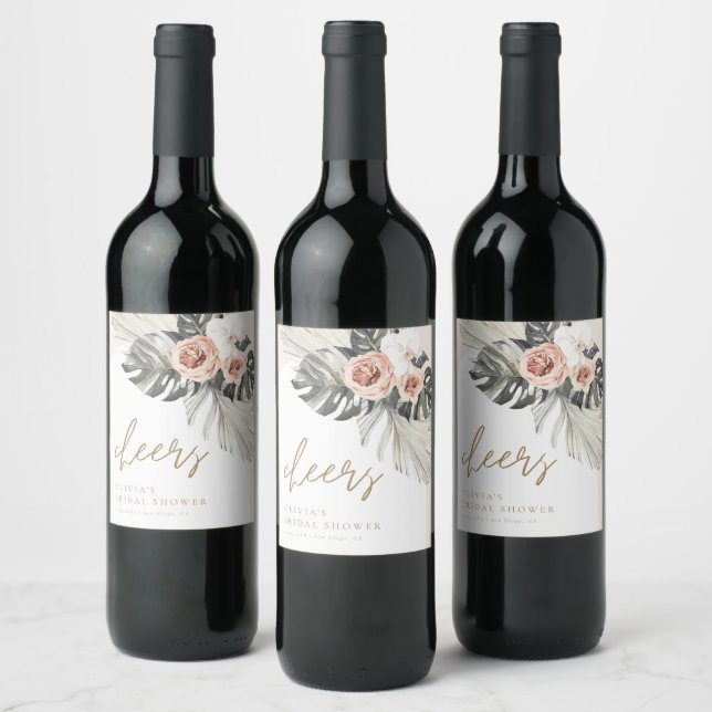 Boho Dusty Floral Arch Wine Label (Bottles)