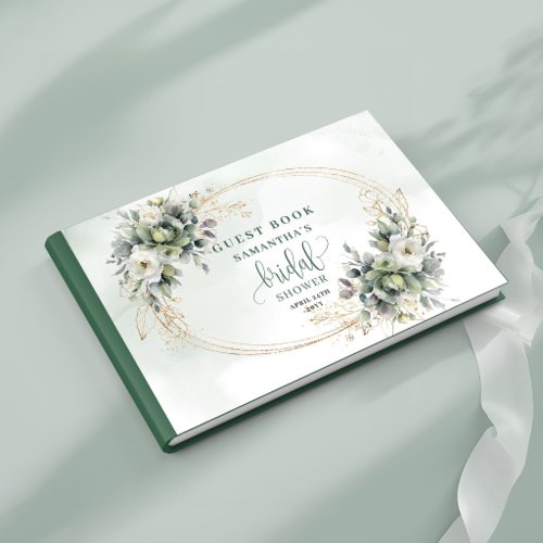 Boho Dusty Green Bridal Shower Guest Book Gold