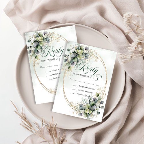 Boho Dusty Green Eucalyptus Botanical Wedding RSVP Card