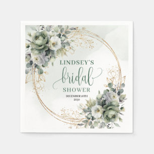 Boho Dusty Green Eucalyptus Bridal Shower Party Napkins