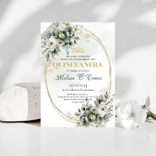 Boho Dusty Green Eucalyptus Quinceañera Invite