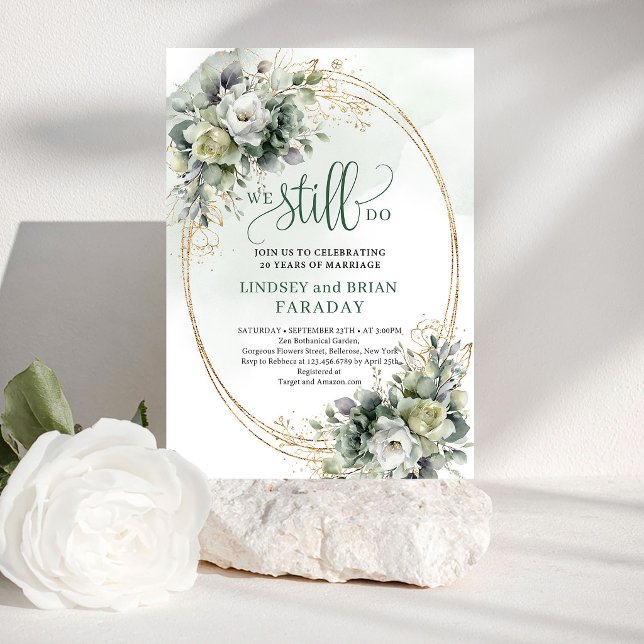 Boho Dusty Green Eucalyptus We Still Do Invitation (Boho We Still Do Eucalyptus Vow Renewal Invitation)
