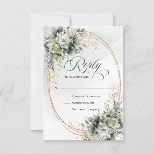Boho Dusty Green Eucalyptus Wedding RSVP Card