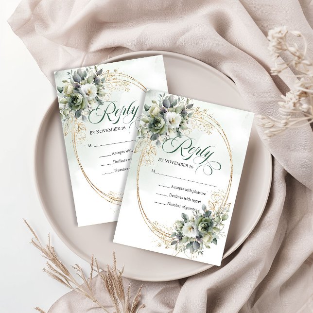 Boho Dusty Green Eucalyptus Wedding RSVP Card (Boho Dusty Green Eucalyptus Wedding RSVP Card)