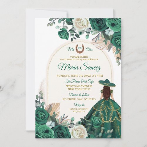 Boho Dusty Green Floral Mexican Girl Quinceaera I Invitation