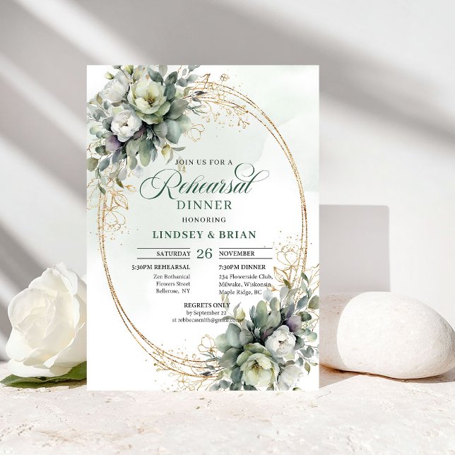 Boho Dusty Green Foliage Rehearsal Dinner Invite (Boho Dusty Green Foliage Rehearsal Dinner Invitation)
