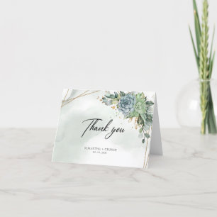 Boho dusty green succulents eucalyptus gold frame  thank you card