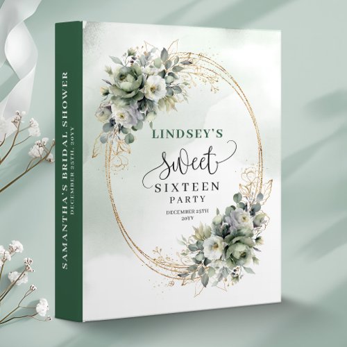 Boho Dusty Green Sweet Sixteen Botanical Memory  3 Ring Binder