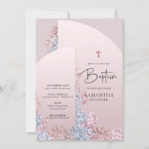 Boho dusty pink blush rose gold arch Baptism Invitation