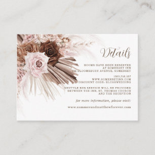 Boho Dusty Pink Brown Floral Pampas Grass Wedding Enclosure Card